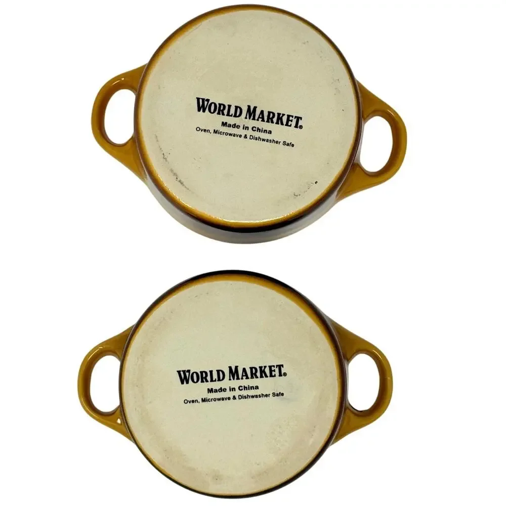 World Market Mini Cocottes (2) Yellow Stoneware Baking Dish Oven Microwave Safe